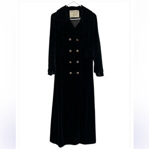 VTG Brittany Bay by Bernard Casual Women S Black Velvet Maxi Trench Coat Witchy